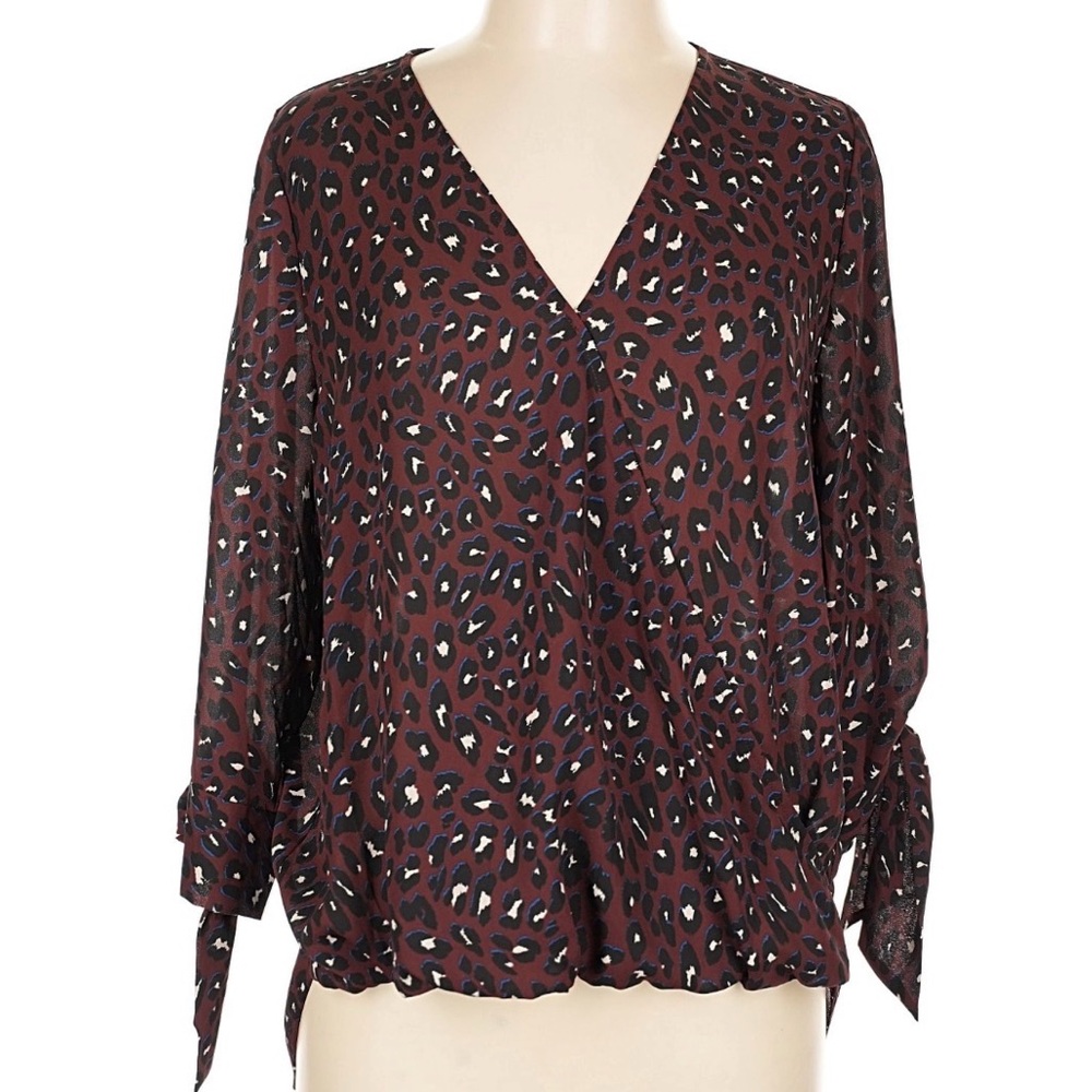 West Kei Animal Print Blouse with Black and Blue Accents